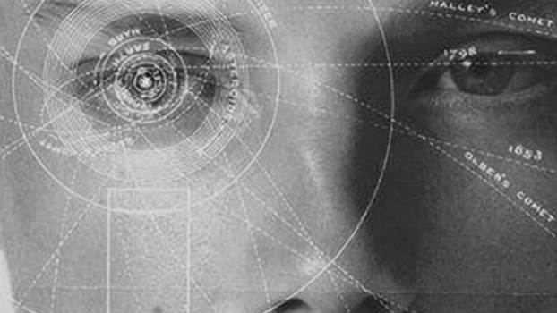A close-up portrait overlaid with geometric measurement lines
